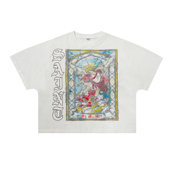 Billionaire Studios White T Shirt With Religious Saint Michael Pattern